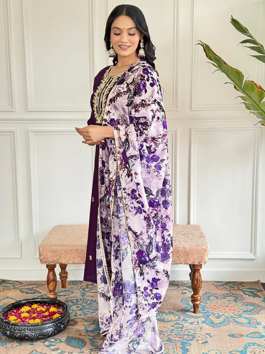 Beautiful Wine Color Viscose Chanderi Kurtis Pant Set