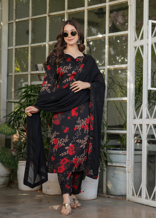 Beautiful Black Silk Bleand Fabric Kurtis Pant Set