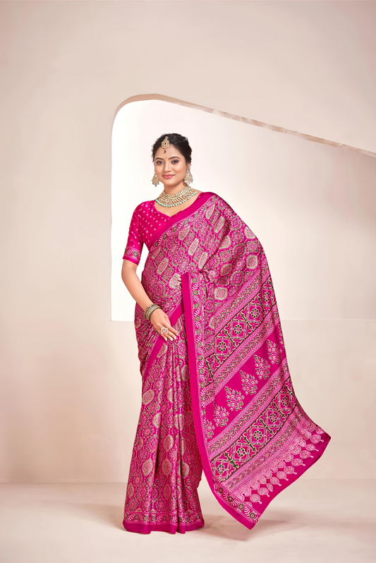 Rani Ajrakh Printed Soft Modal Silk Natural Print Saree P2