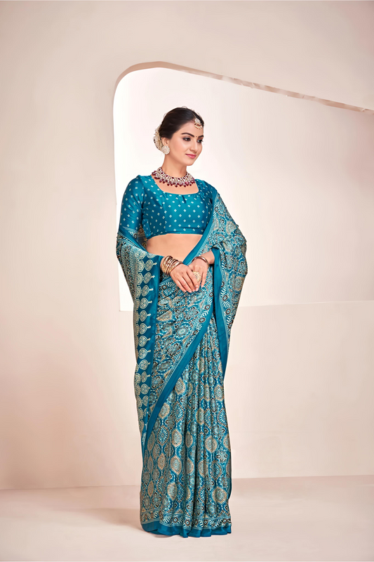 Rama Ajrakh Printed Soft Modal Silk Natural Print Saree P2